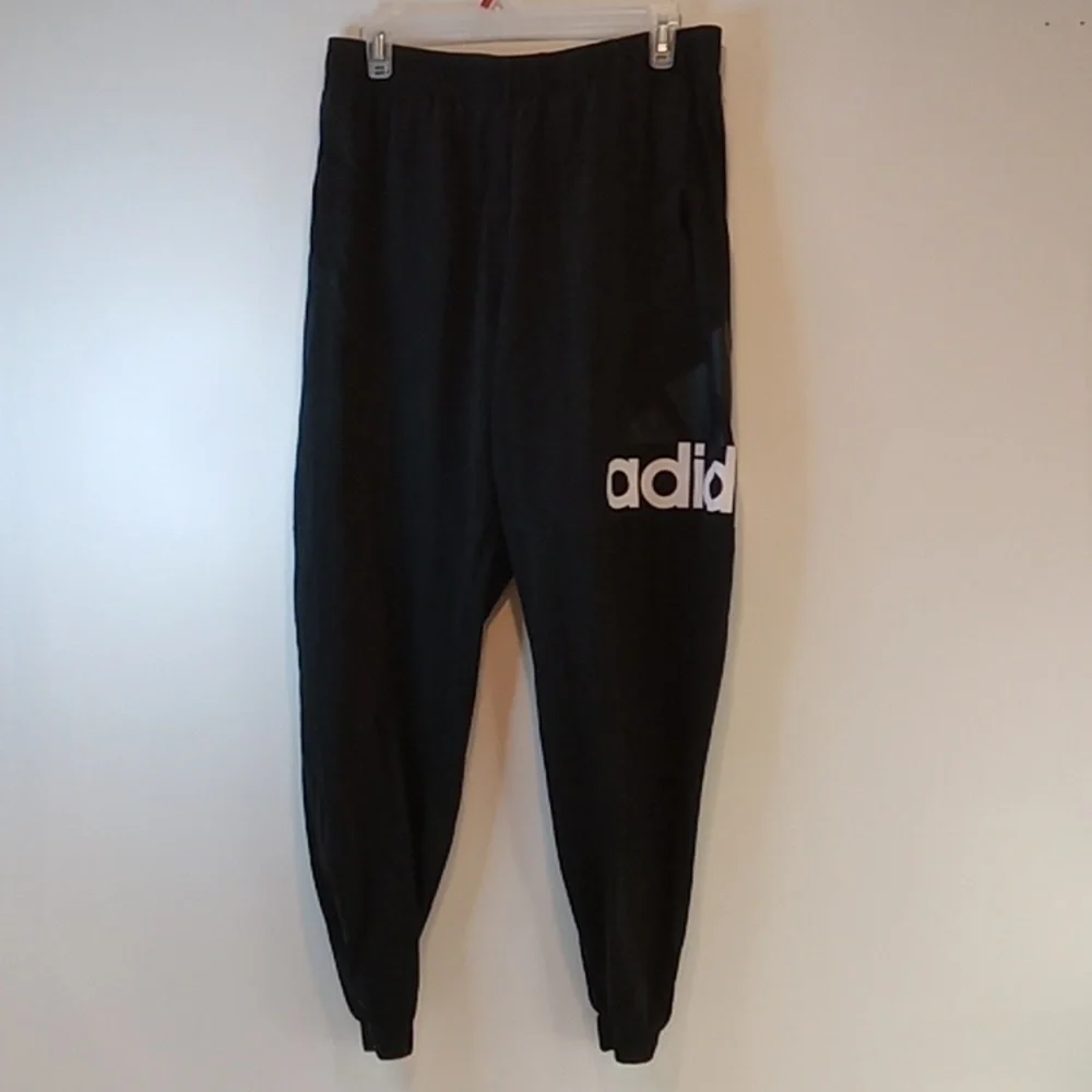 Adidas Spell Out Sweatpants Jogging Pants Black Drawstring Men's Sz L EUC NICE!